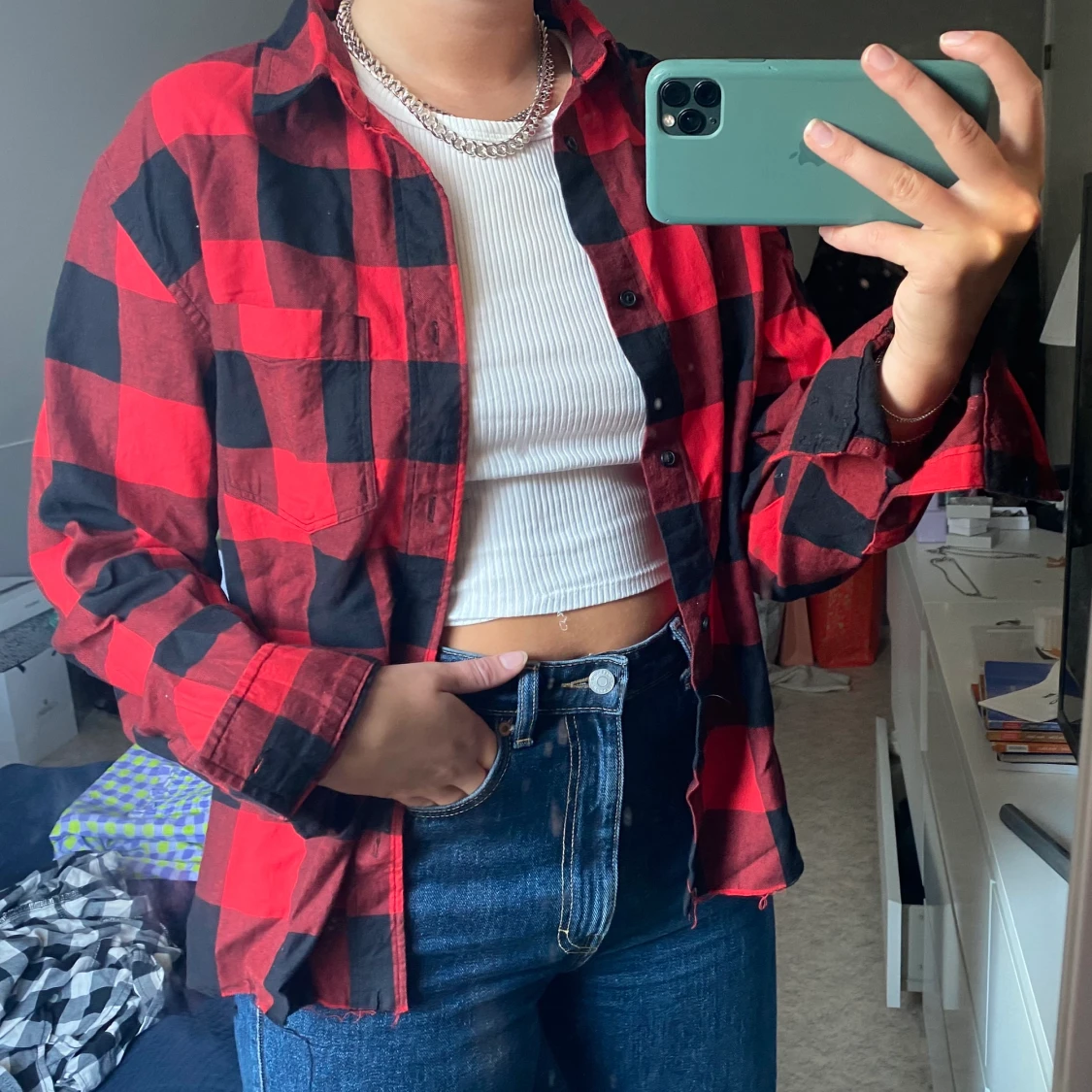 Rödsvarta rutig skjorta  - 91