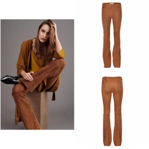  - Helt nya utsvängda byxor från Gestuz i äkta mocka, stretchigt tyg. Storlek 34-36. Nypris 7000-8000kr.   Kan mötas upp i Göteborg eller skicka dem mot fraktkostnad.