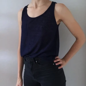  - Mörkblått linne från Kappahl gjort i ett tunnare tyg som ter sig en aning genomskinligt. Lite längre i bak. Helt oanvänt. 