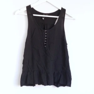  - Svart linne med snygg knäppning och volangkant längst ned. Fint skick - men mycket ostruken på bilden!