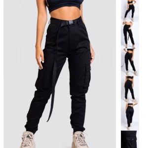  - Svarta cargobyxor från Madlady i stl M. Använda endast två gånger, så i helt nytt skick✨