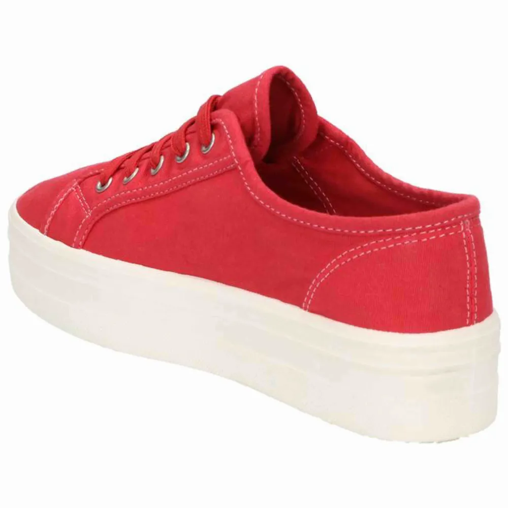 Skitsnygga röda högsulade sneakers som påminner mycket om superga! Använda en gång och säljer eftersom dom aldrig kommer till användning, dm för fler bilder❤️ 200kr exkl. frakt . Skor.