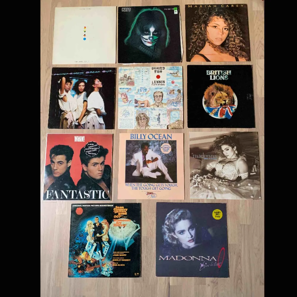 Säljer nu dessa LP-skivor för 175kr/st! Det finns Elton John  KISS  Mariah Carey Pointer Sisters  John Lennon  British Lions WHAM!  Billy Ocean  Madonna (like a virgin) Madonna  James Bond. Övrigt.