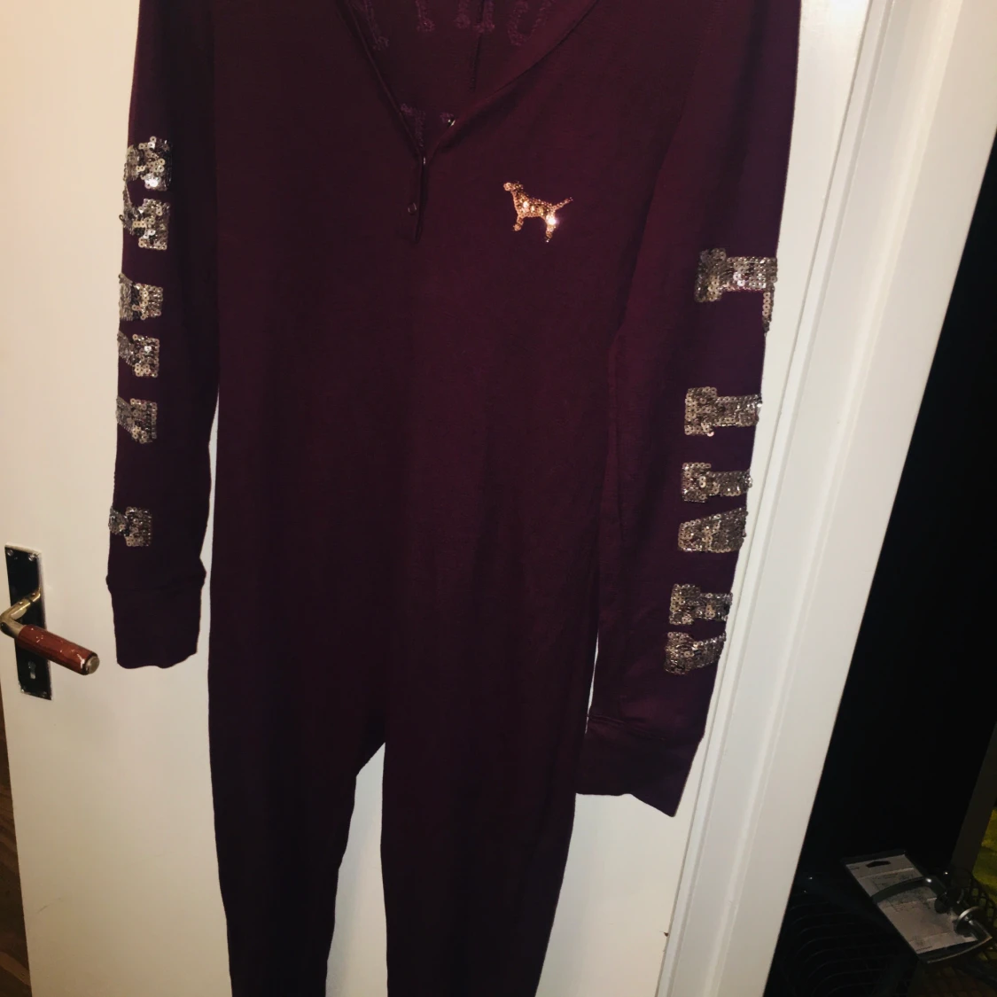 Victoria secret pink bling long pajama i vinröd  - 90