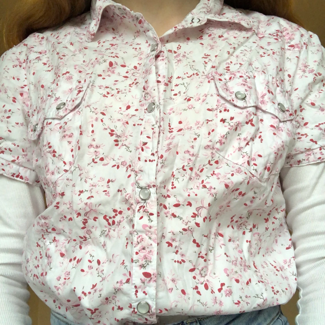 Rosa blomig blus - 90