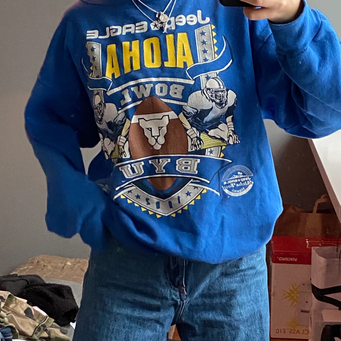 Blå colleagetröja strl M - 90