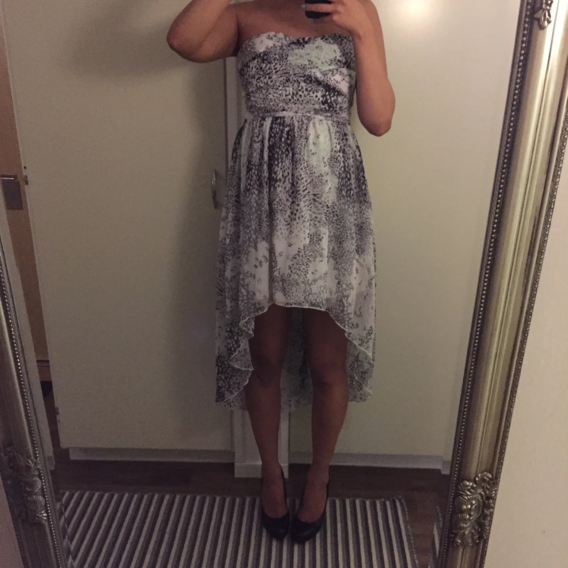 Mintgrön/Svart/Vit Mönstrad Klänning