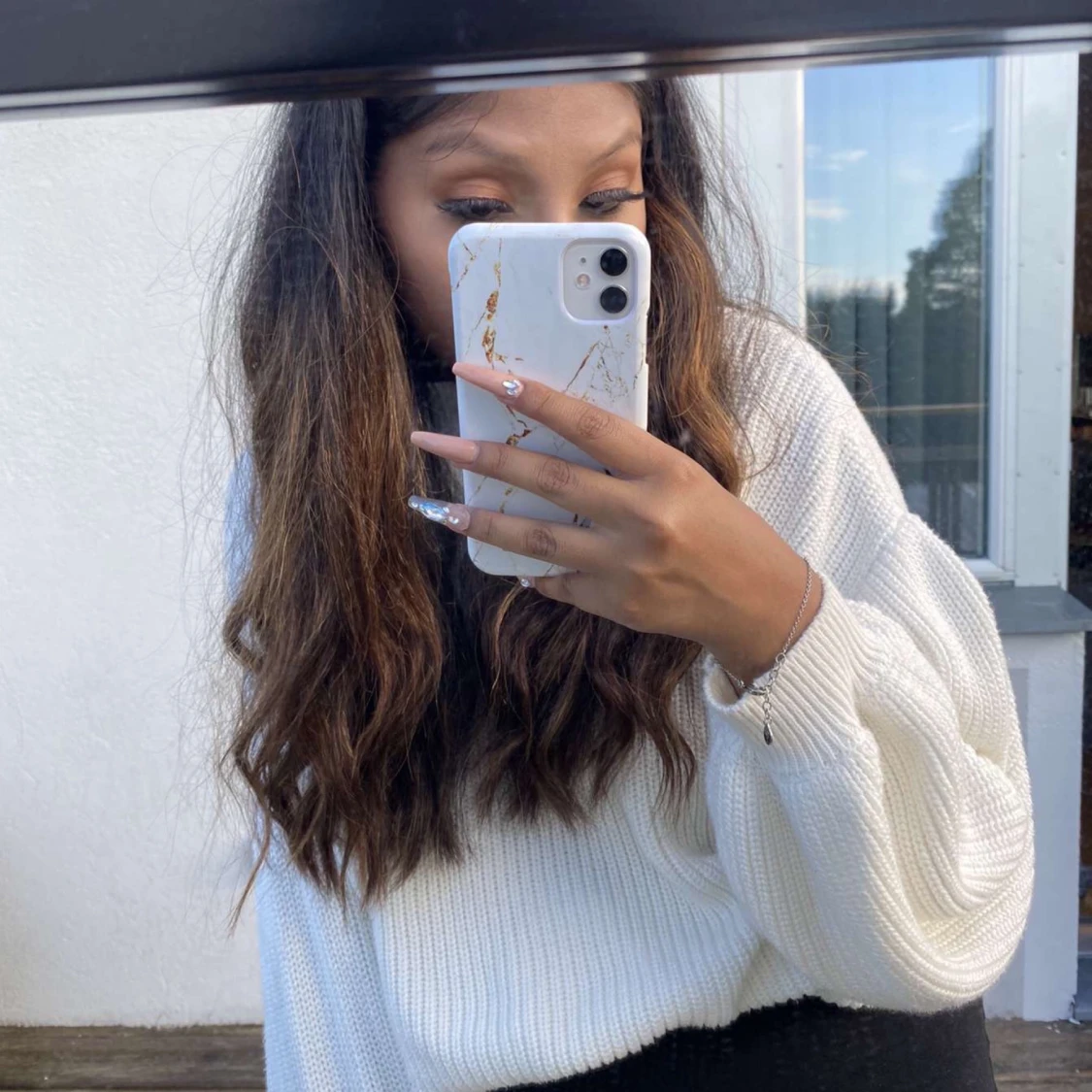 Stickad vit tröja  - 90