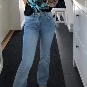 Bootcut jeans i en ljusblå fresh färg! Storlek 32 men fungerar till en 34!💕 är 160cm lång! Frakt 63kr betalar köparen om det ej går att mötas i örebro!