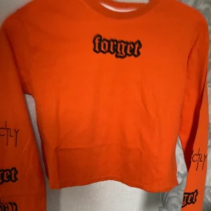 H&M långärmad tröja. Storlek s  - Skitsnygg tröja från H&m, köpt för två år sedan och har inte använt den alls. Långa armar och utsvängda med text och detaljer på. Storlek s 