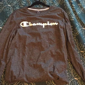 Champion sweetshirt - En jättefin och skön champion långärmad tröja, är använd typ fem ggr. Men har ändå hunnit bli lite nopprig vid kragen:( Så skön och snygg, hade den oversized på mig som normalt är en small. Pris kan diskuteras, budgivning ifall flera är intresserade:))
