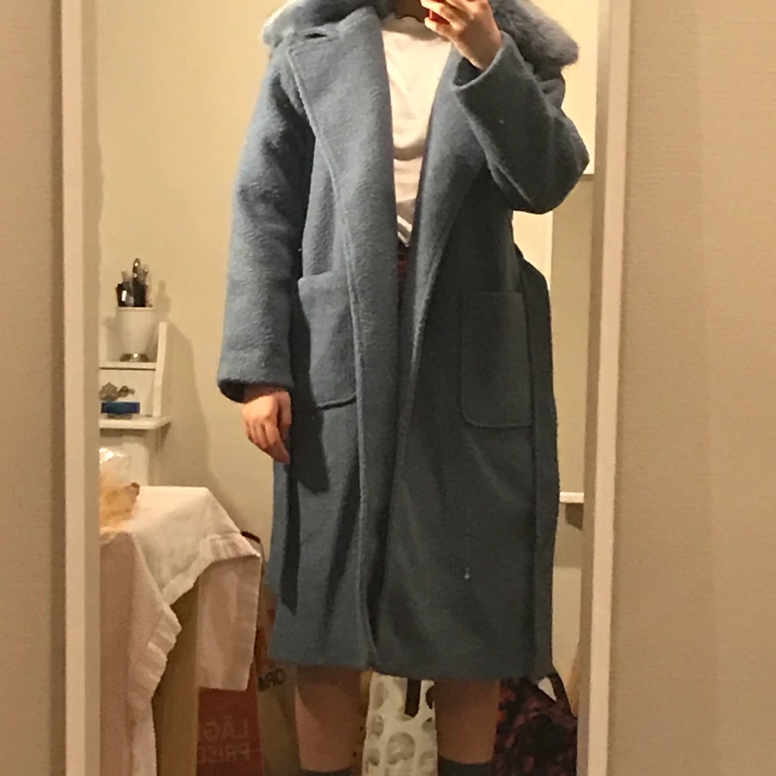 Blå päls kappa - 90