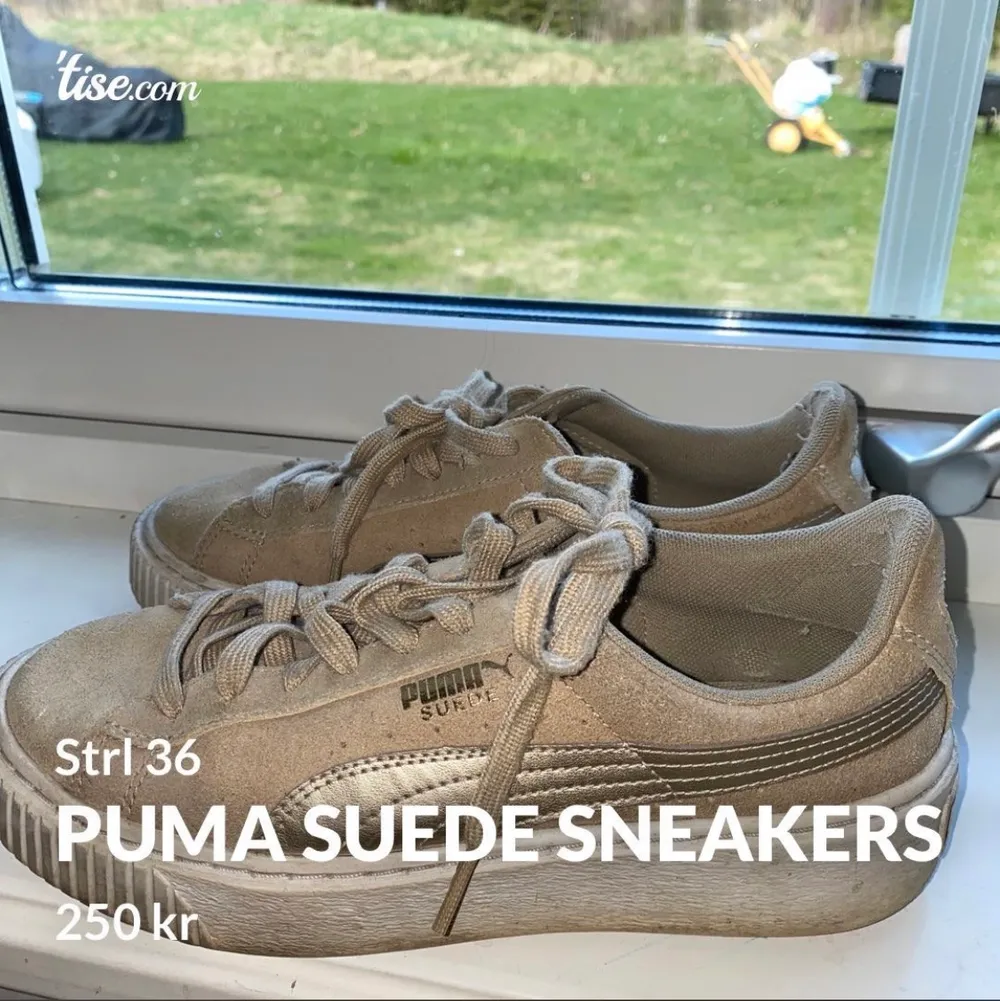Snygga och bekväma sneakers från Puma i storlek 36. Väl använda men inget som syns tydligt förutom på sulorna. (Färgen syns lite tydligare på bild 2). Säljs pga för stora för mig. Frakt tillkommer (köparen står för frakten)☺️. Skor.