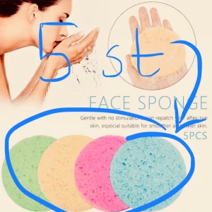 Nya 5 st tvättsvampar Hög kvalite utav  calluloisa - NYANeeds svamp är en rundad svamp som används för att tvätta sig med i ansiktet,alternativt för att utföra en mild peeling.Svampen är gjord av cellulosa,är mild och skonsam mot ansiktets känsliga hud.Ingår 5!st i förpackningen. Välj färg el en av varje  