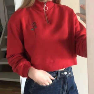 Röd sweatshirt strl S - Mysig, croppad sweatshirt från hm. Använd men i fint skick! Färgen beskrivs bäst på bild 1 och 2. Köparen står för frakt!🌹