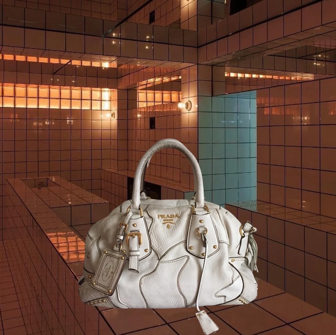 PRADA Bianco Cervo Patch Bauletto Bag
