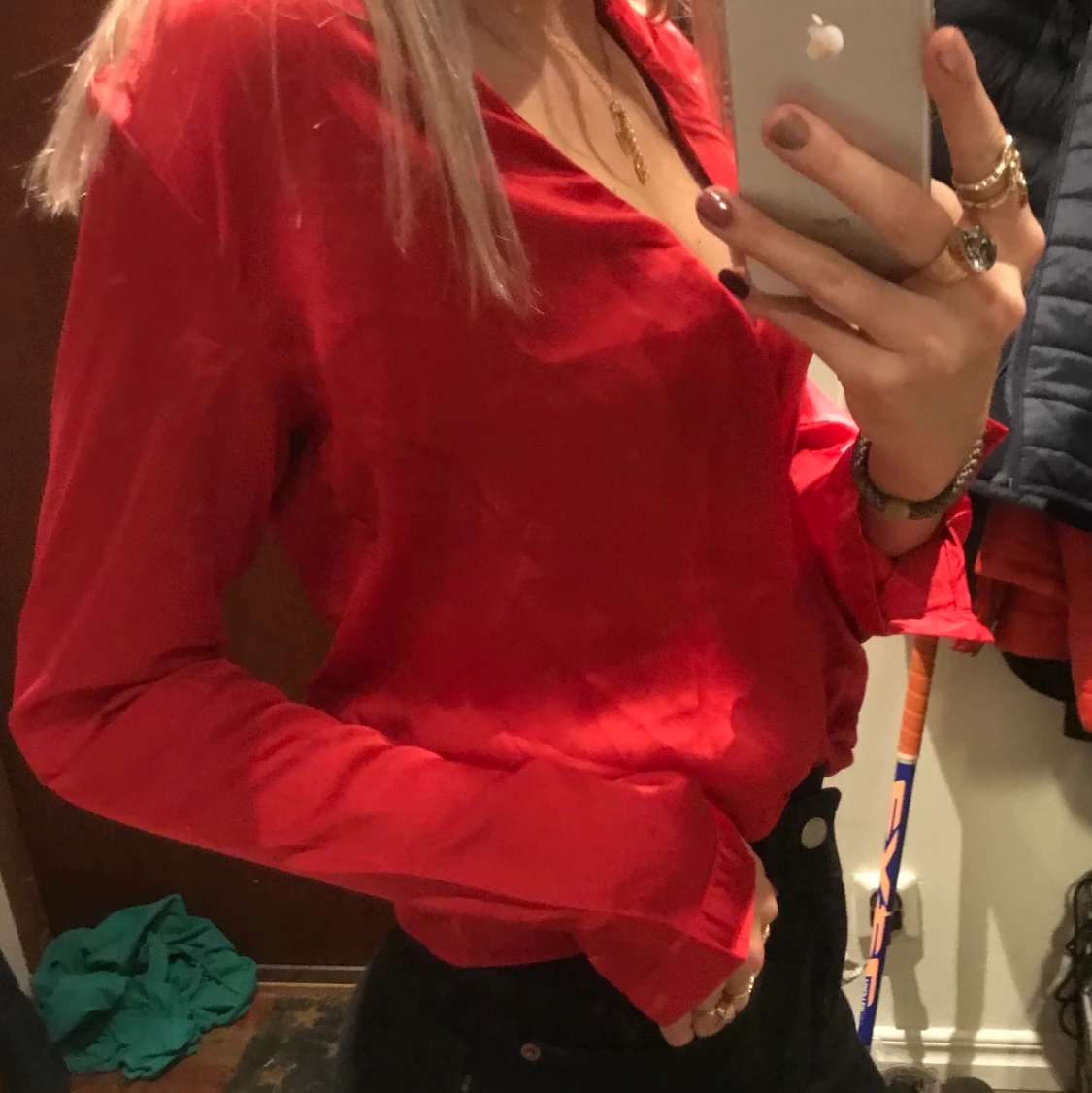 Röd fin blus, strl 34