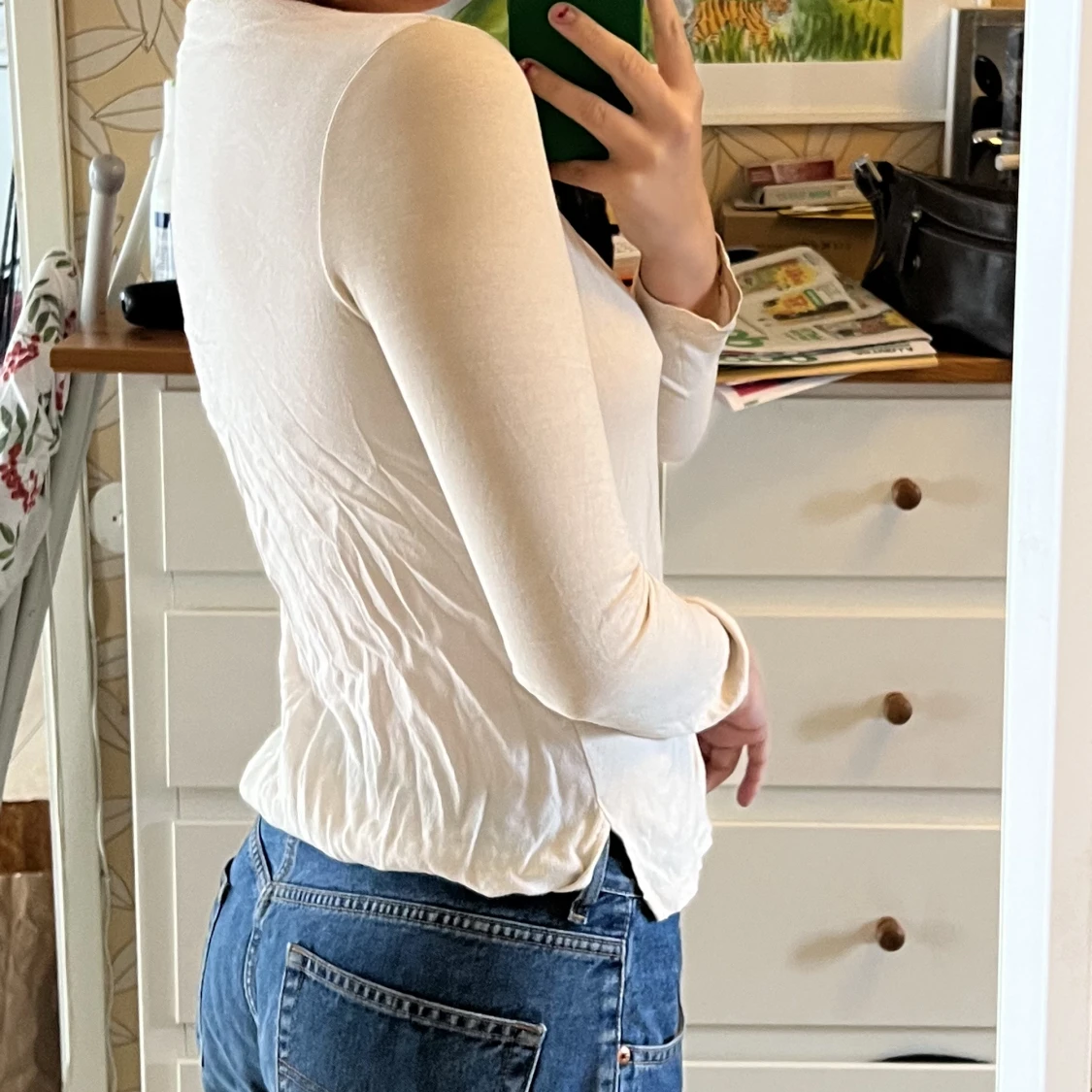 Beige topp med olika tyg!  - 90