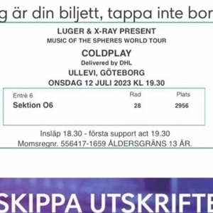 Coldplay biljetter  - Vill någon byta 2 sittplatser emot ståplatser till coldplay den 12e juli 2023❤️❤️❤️❤️