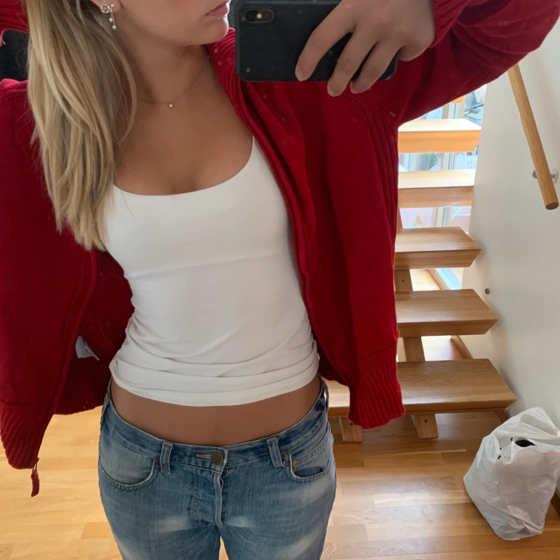 Röd zipup tröja - 90