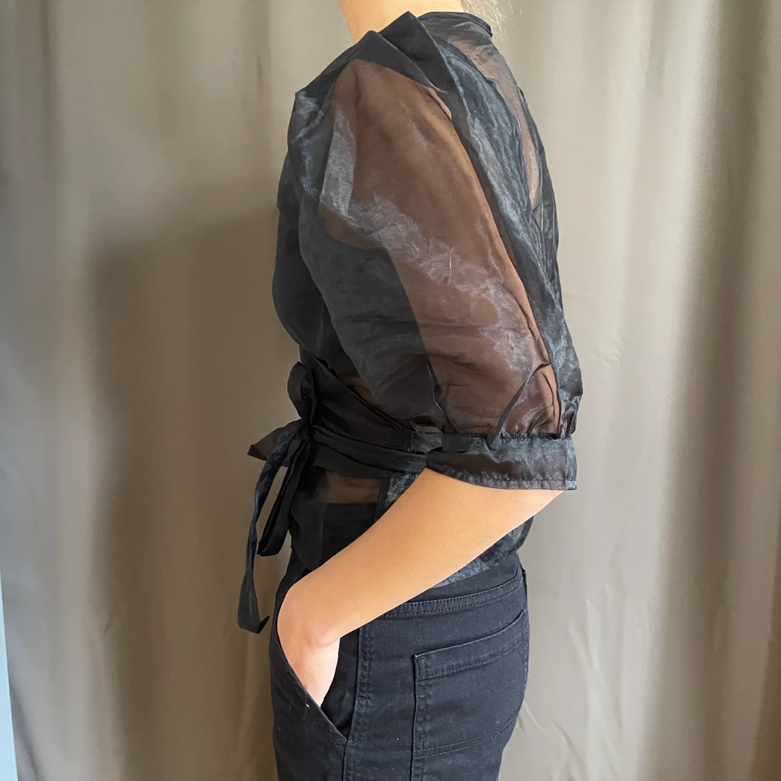 Transparant topp med puffärm - 90