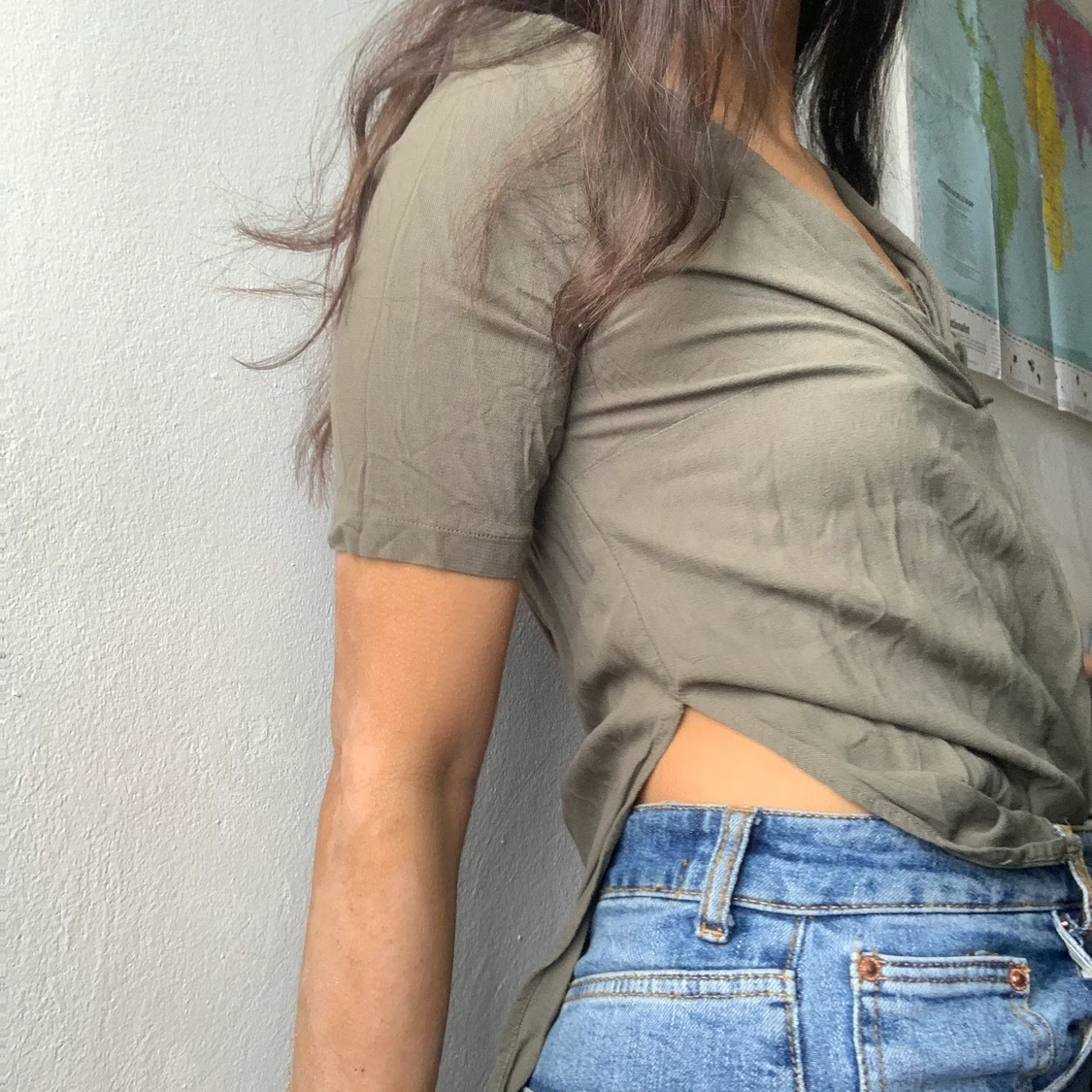 Green olive top v neck  - 90