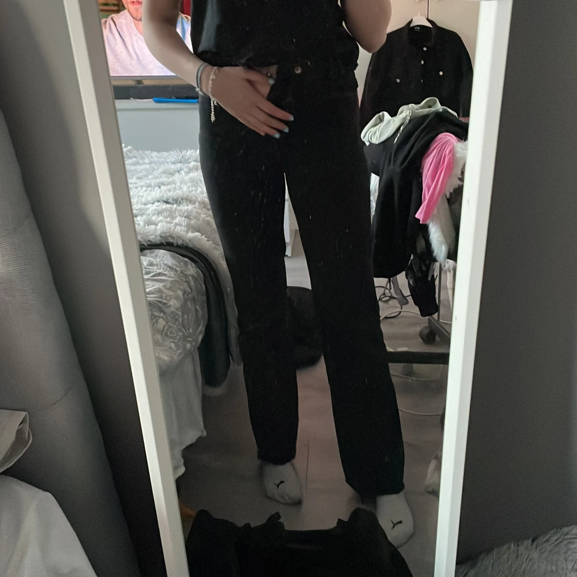 Raka svart/gråa raka jeans från Zara 