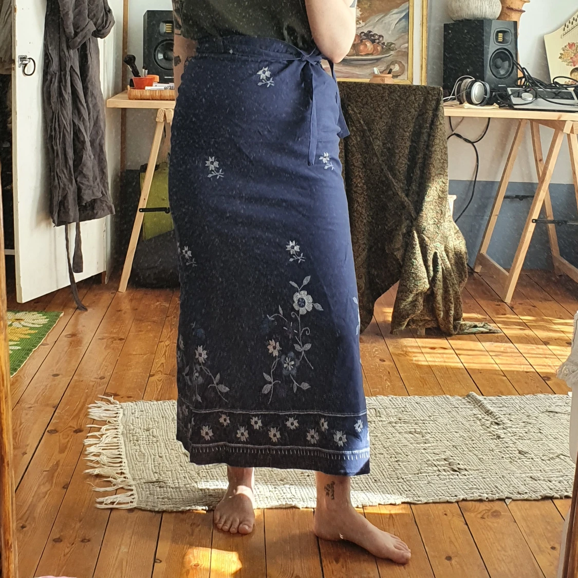 90s broderad vintage kjol