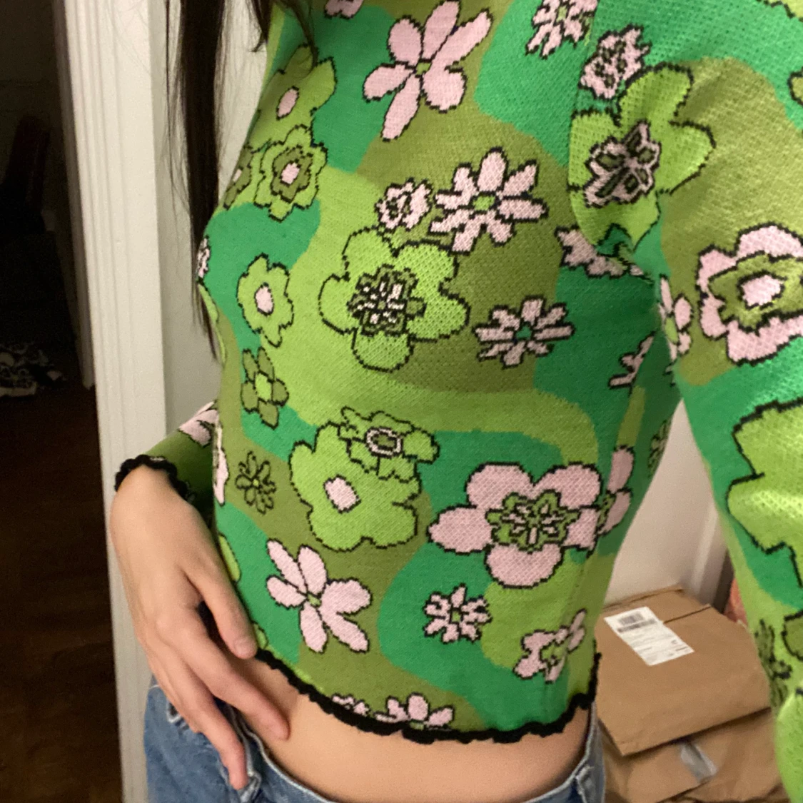 Grön mönstrad topp - 90