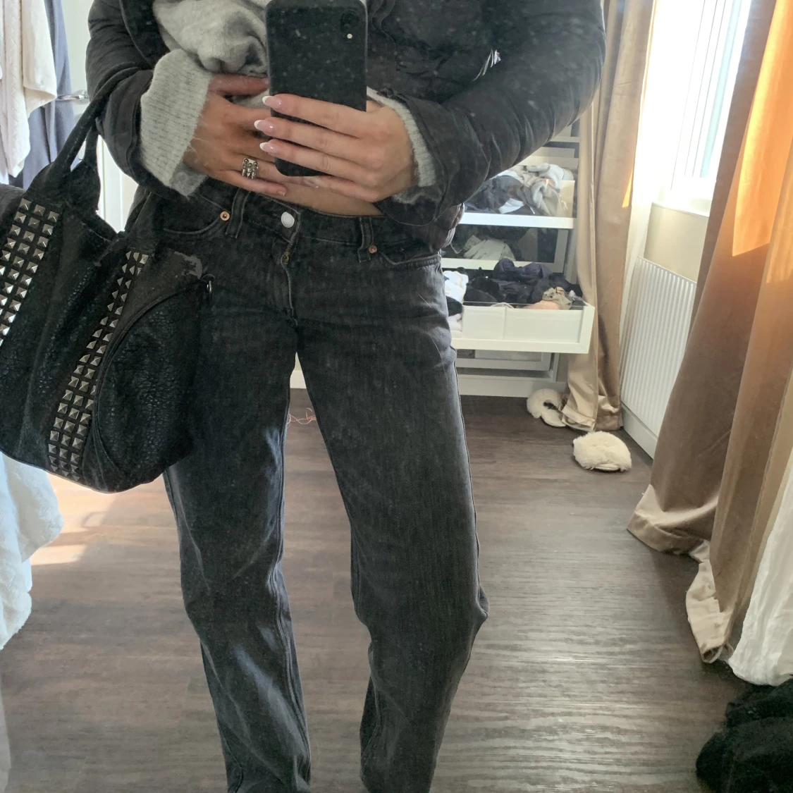 Gråa Lågmidjade jeans  - 90