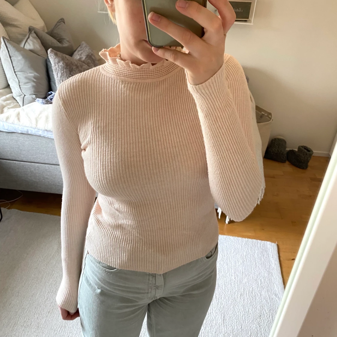 Långärmad puderrosa topp  - 90