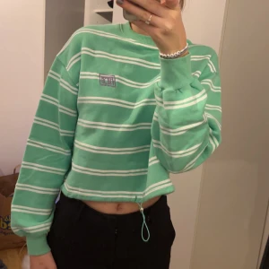 Grön/vit kroppad sweatshirt  - En grön och vit kroppad sweatshirt från junkyard. Tröjan är i storlek Xs. Jag har anvönt den cirka 3 gånger