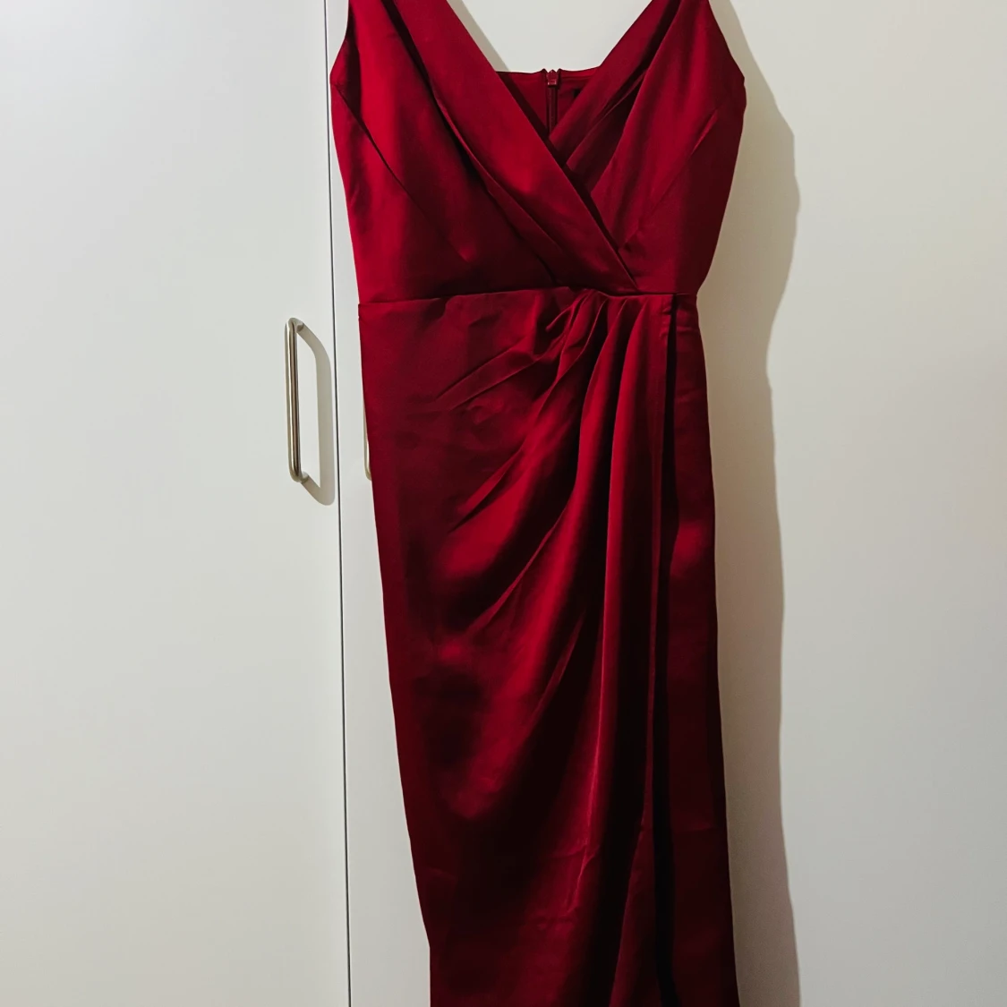 Little Mistress satin wrap dress in ruby - 91