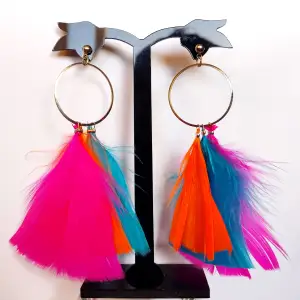 Handmade earrings with feathers, new