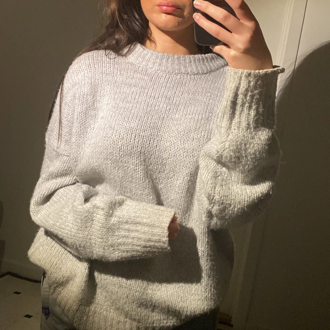 Grå stickad tröja - 90