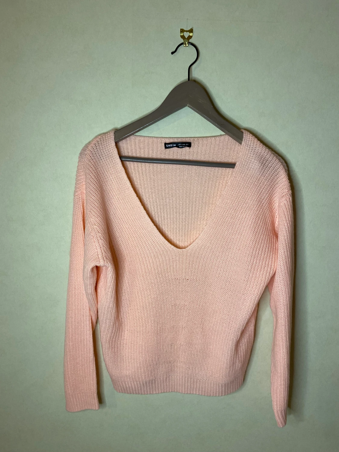 Stickad neonaprikos-färgad tröja Strl. S