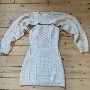 Vitt stickat set - Säljer mitt stickade set från H&m, överdelen endast använd en gång. Överdel i storlek: M, Klänning i storlek: S. Nypris 600, säljer för 300 💕