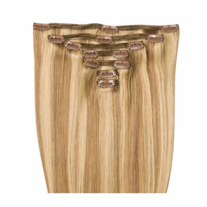 Löshår - Clip on 7delar, 50cm. Håret är äkta och sparsamt användt! Mörkblond med ljusa slingor.                    Säljs för 800kr🌸 