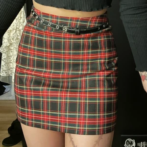 Rutig kjol - Säljer då jag tyvärr inte får någon användning för den längre, den är använd men i bra skick. Insydd i midjan så den passar mig med ca 54cm