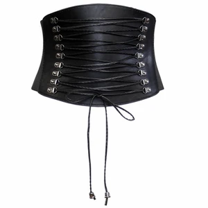 brett korsett bälte - Svart elastiskt korsett bälte med snörning fram, resorband och tryckknappar bak. Köpt för 300kr men tyvärr används den aldrig. Passar alla. Köparen står för frakten❤️