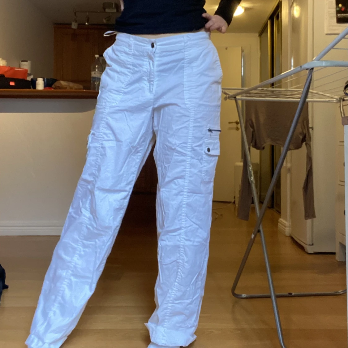 Vita linnebyxor/ cargopants