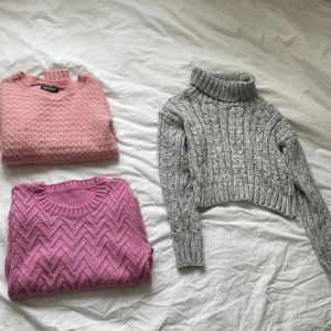 Stickade tröjor  - Fint skick på alla. Den gråa är en magtröja/croptop. Rosa 75, persika 40, grå 60kr