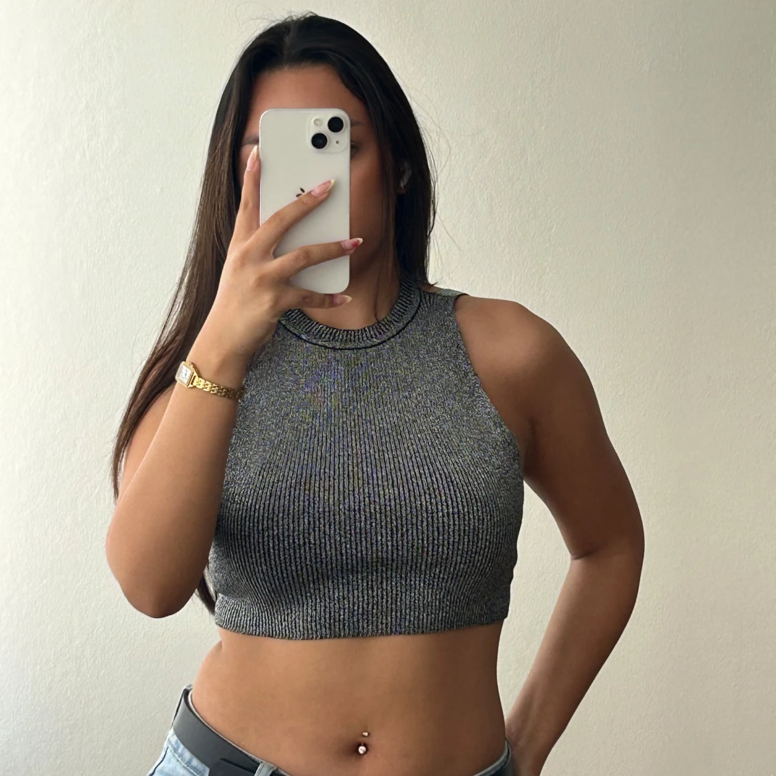 Glittrig croppad topp från Zara