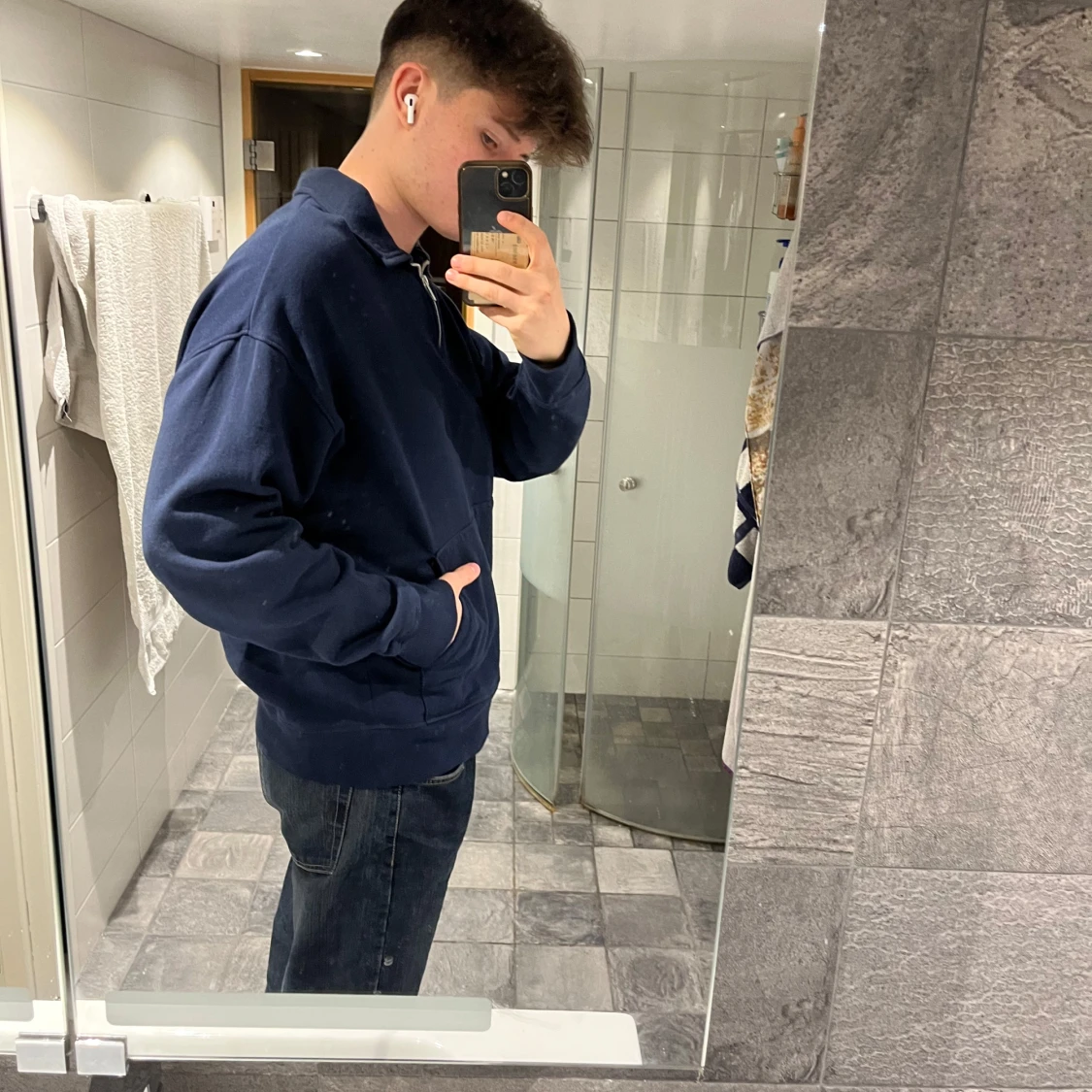 Mörkblå halvzip tröja från ASOS DESIGN - 4