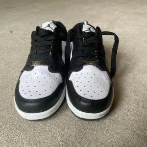 Nike Air Jordans i svart och vitt - Snygga Nike Air Jordans i klassisk svart och vit färgkombination. Skorna har en perforerad tå för extra ventilation och en ikonisk logga på hälen. Perfekta för dig som vill ha stil och komfort i ett.