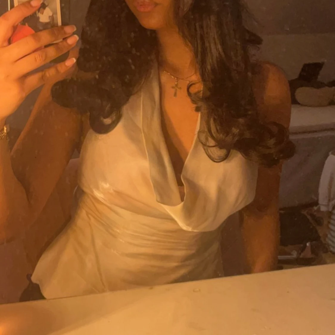 Champagnefärgad halterneck silkes topp - 1