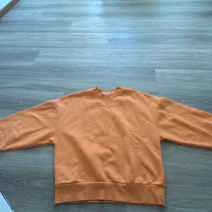 Orange sweatshirt - En enkel orange sweatshirt med rund hals och långa ärmar. Tröjan har en klassisk passform och är perfekt för en avslappnad stil. Mjuk och bekväm, passar bra till jeans eller mjukisbyxor. Några fläckar på tröjan som inte går bort.. Men syns knappt.. 