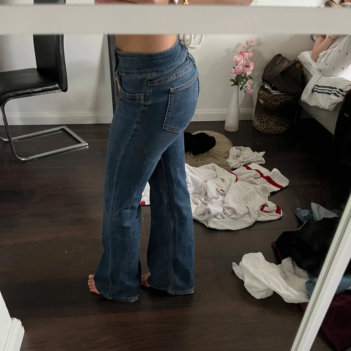 Blå lågmidjade bootcut jeans - 1