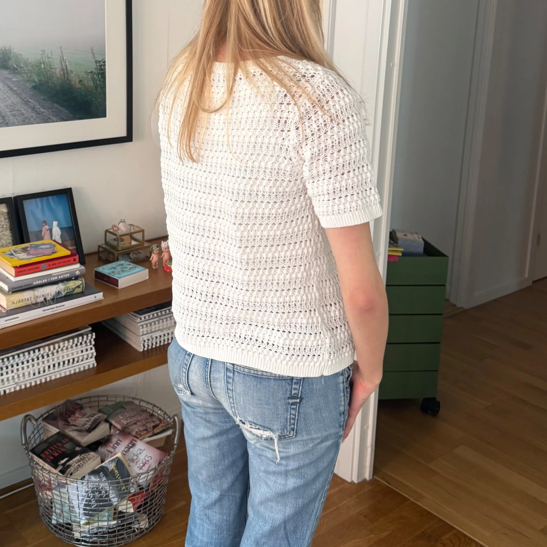 Vit virkad kortärmad topp - 1