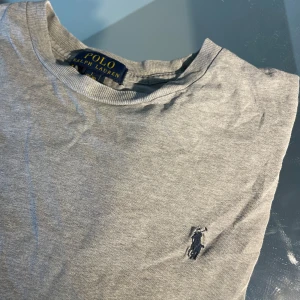 Grå bomullströja från Polo Ralph Lauren - Klassisk grå tröja från Polo Ralph Lauren i mjuk bomull. Tröjan har rund halsringning och den ikoniska broderade loggan på bröstet. Enkel och stilren design som funkar till det mesta. Perfekt för dig som gillar en clean och tidlös look. Den har ett litet litet hål på baksidan av kragen men kan lätt sys ihop hemma, den har även en liten liten fläck som också är väldigt lätt att ta bort. Storleken är L i barnstorlek. Den passar perfekt för folk som är ungefär 165-178!